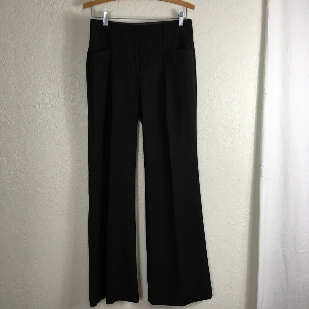 Old Navy Dress Pants Slacks Womens 4 Stretch Wide Leg Solid Black Stripe Pockets